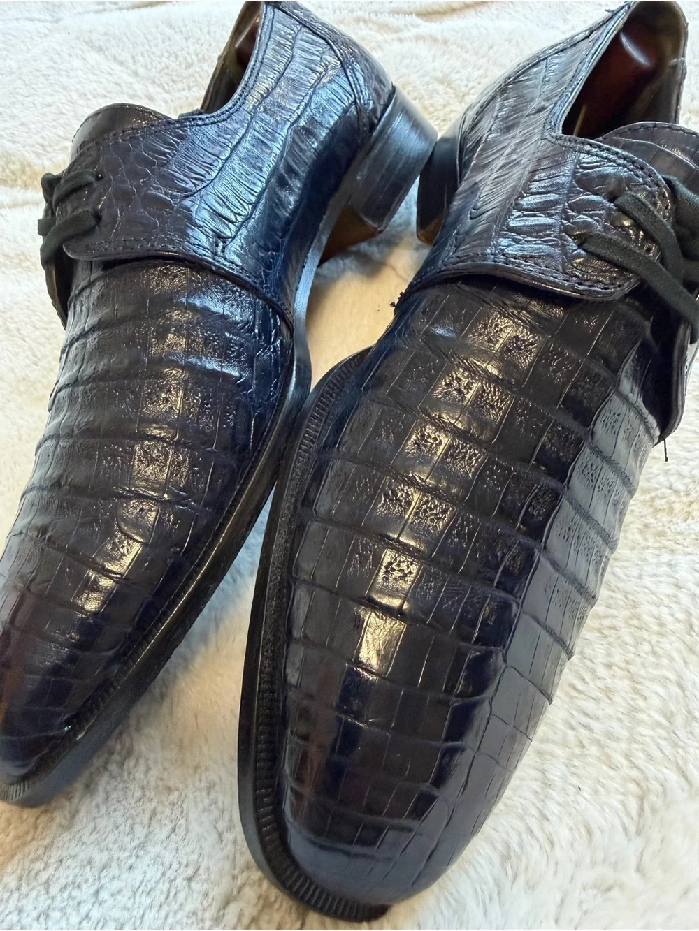 $700 David Eden Navy Blue Genuine Crocodile Alligator Exotic Skin Shoes 9.5